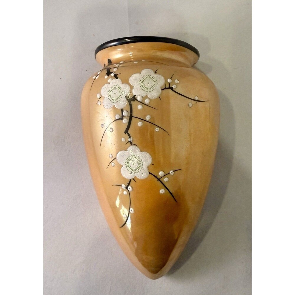 Gorgeous Pair Of vintage Japanese Cherry Blossom lusterware wall pockets EC